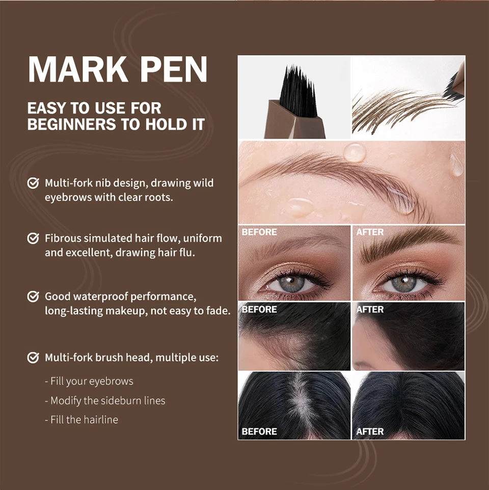 Waterproof Multi-Fork Liquid Eyebrow Pen for Natural Brows