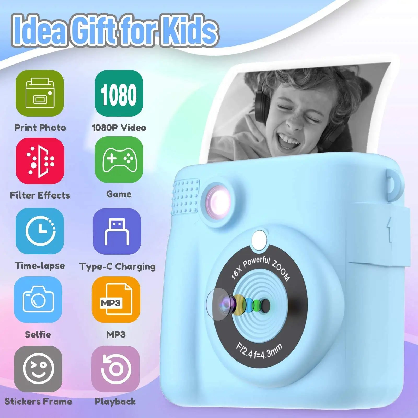 Instant Print Camera for Kids with Video and Digital Zoom - 2