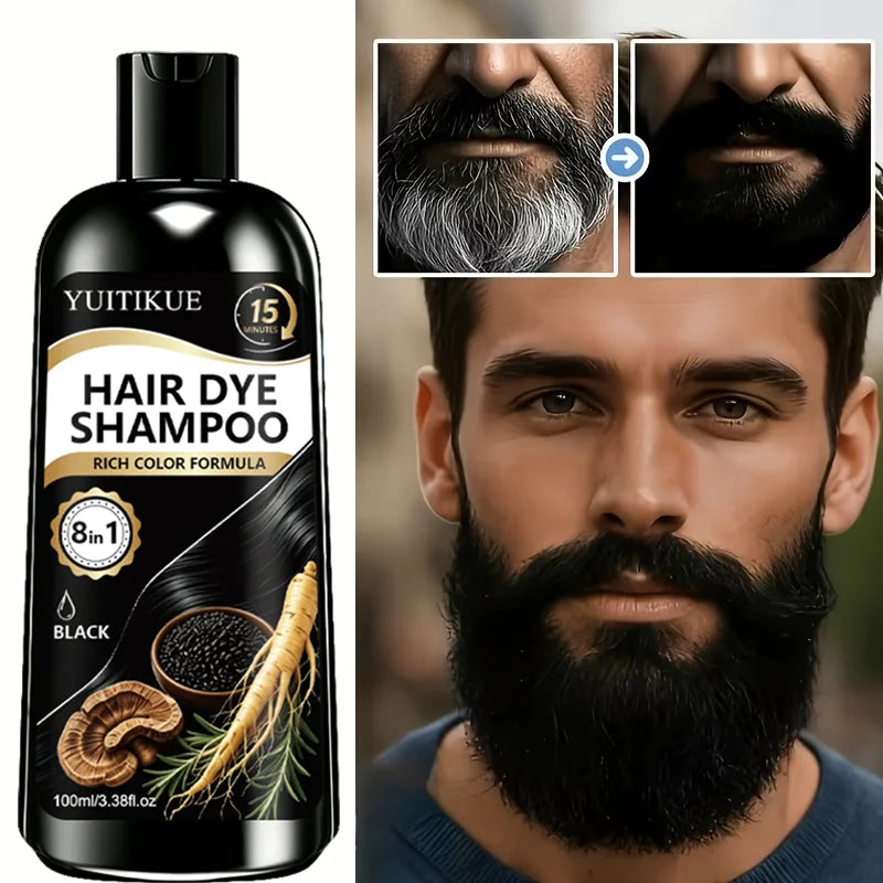 8 in 1 Ginseng Herbal Black Hair Color Dye Shampoo 100ml