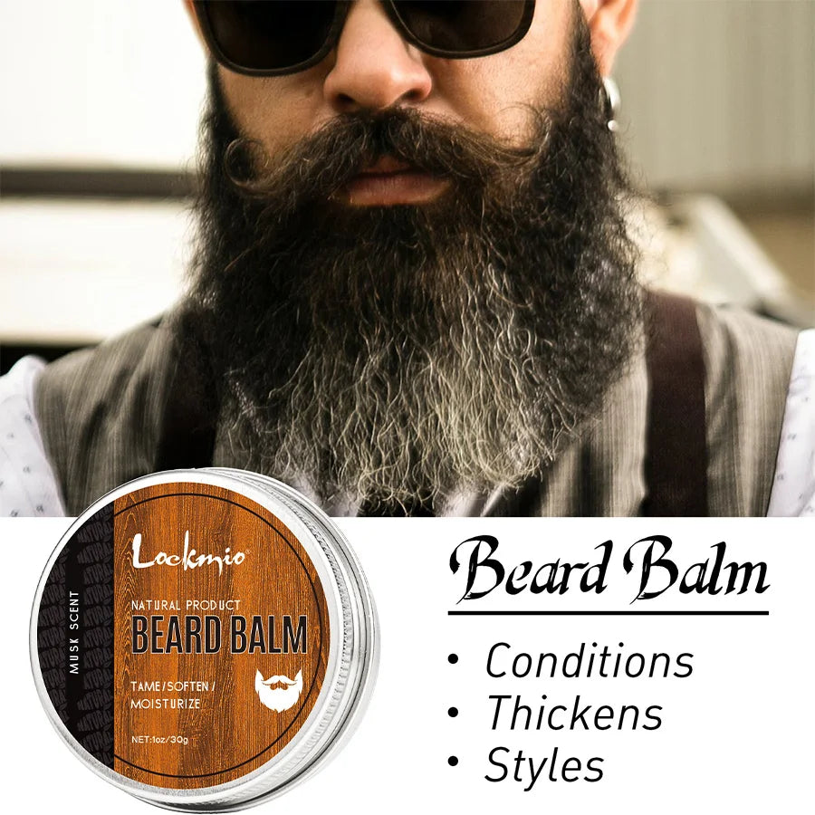 Lockmio Natural Musk Beard Oil and Balm Grooming Kit for Men