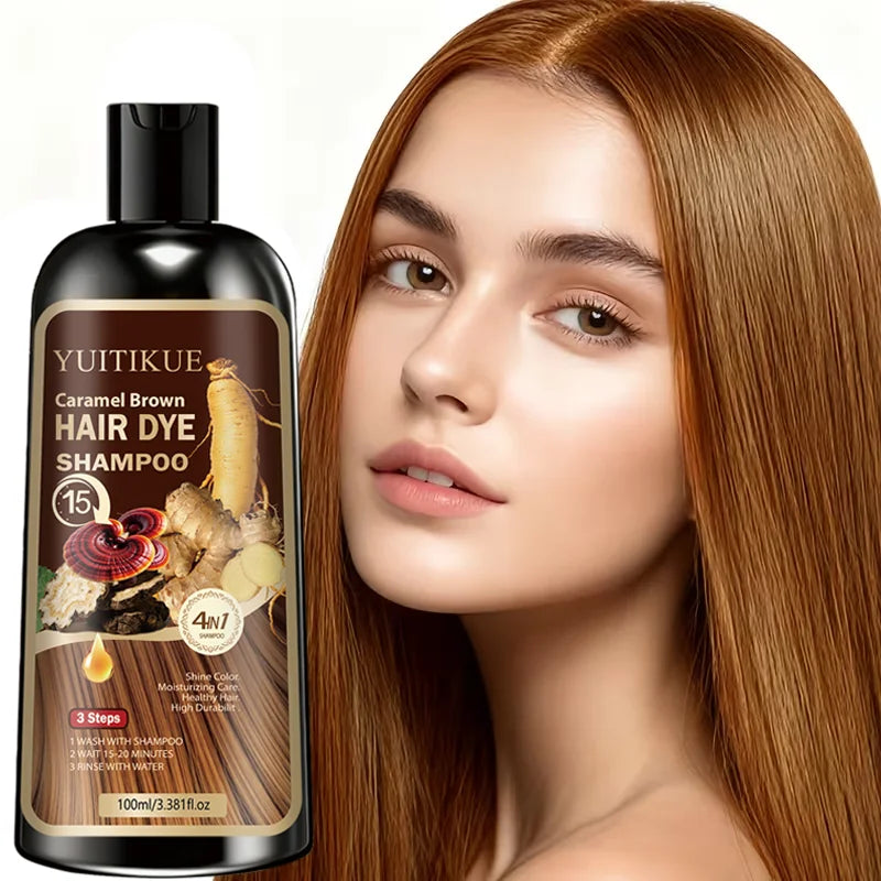 Caramel Brown Hair Dye Shampoo 100ml Plant Extract Grey Coverage - 4