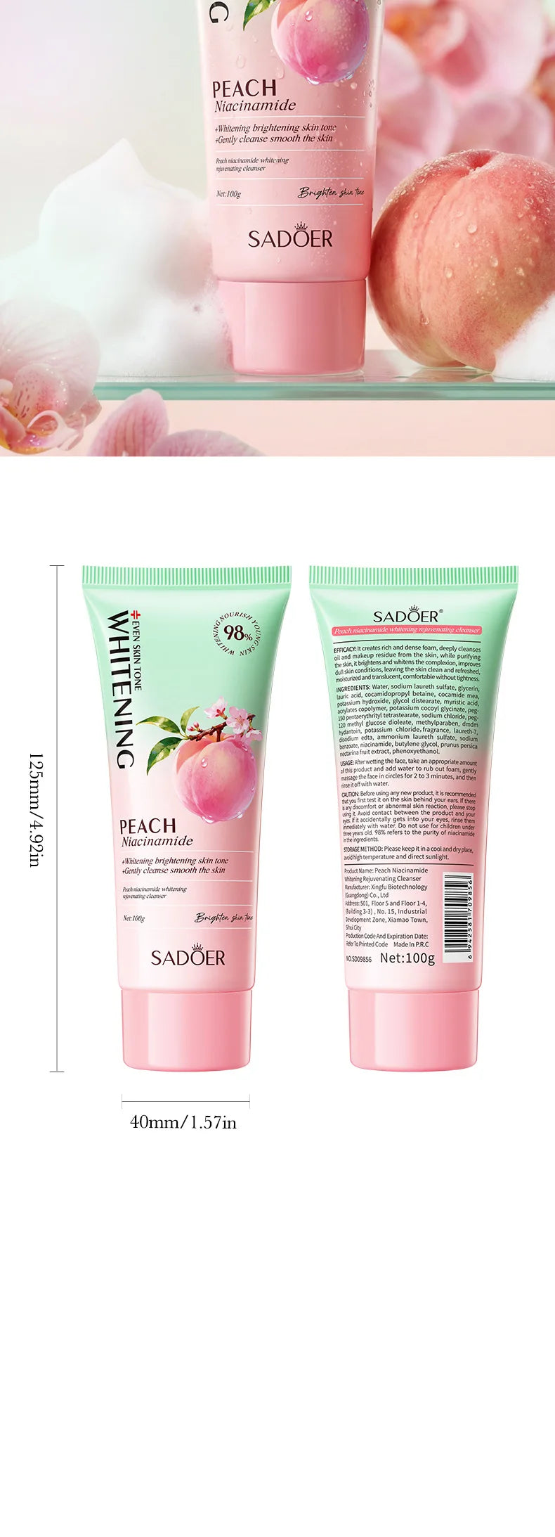 SADOER Peach Niacinamide Facial Cleanser Brightening Face Wash 100g - 15