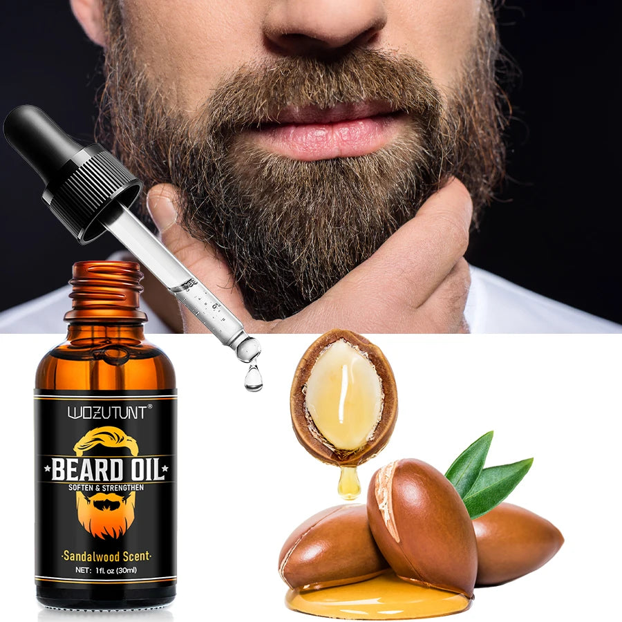 Beard Grooming Kit Sandalwood Beard Oil Balm and Black Shampoo Soap