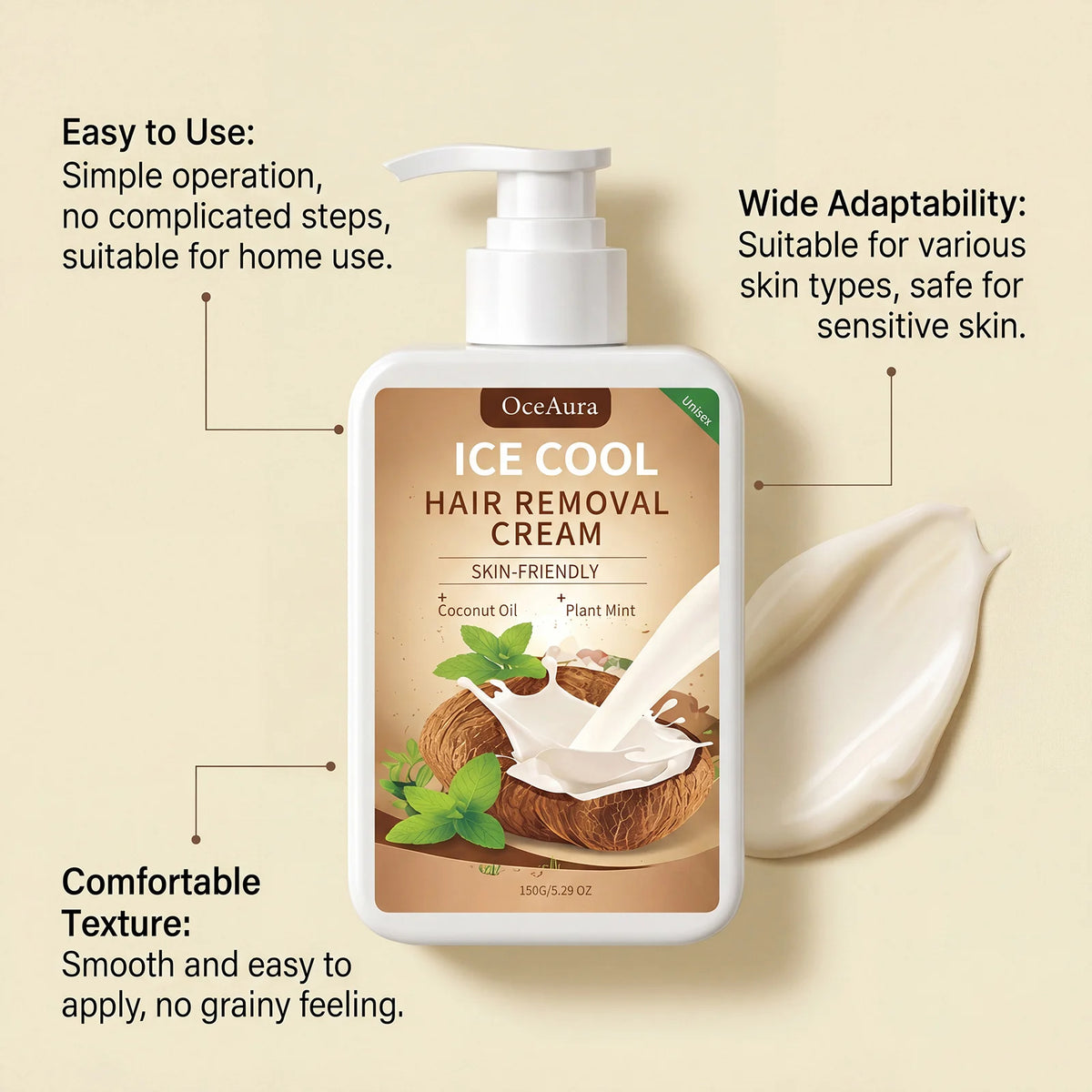 Painless Cooling Hair Removal Cream for Face and Body