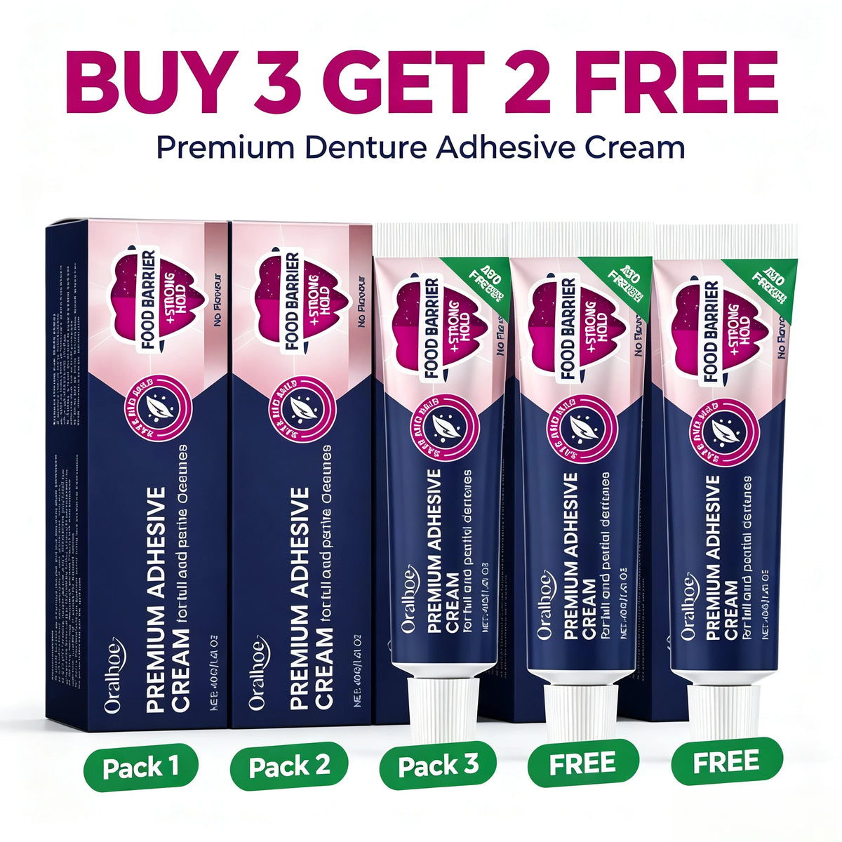 Strong Hold Denture Adhesive Cream for Full and Partial Dentures