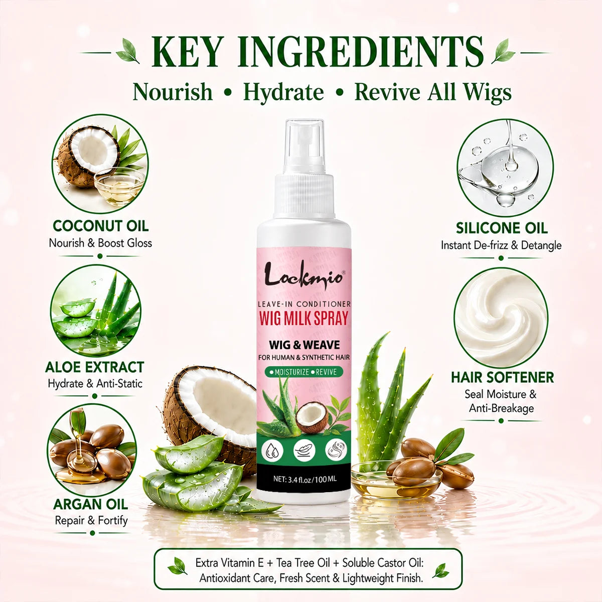 Lockmio Wig Milk Spray Leave-in Conditioner for Synthetic and Human Hair