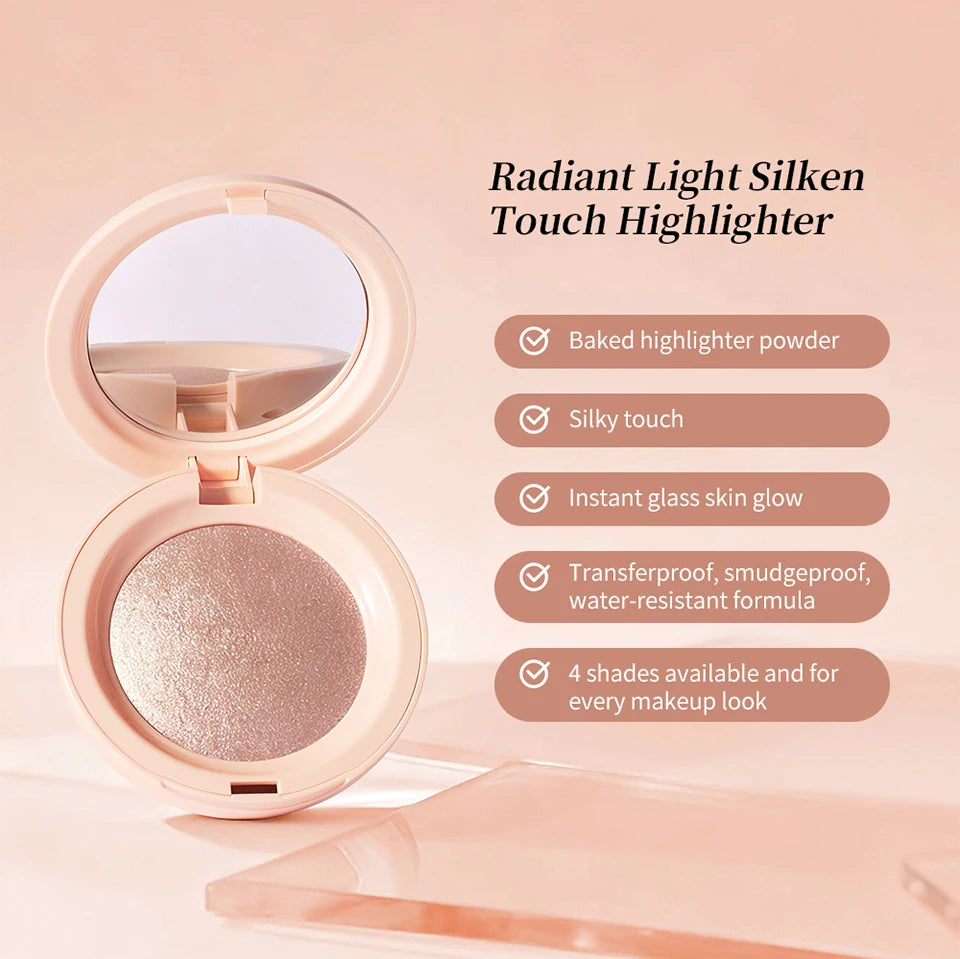 Baked Pearl Shimmer Highlighter Powder for Radiant Glow - 9