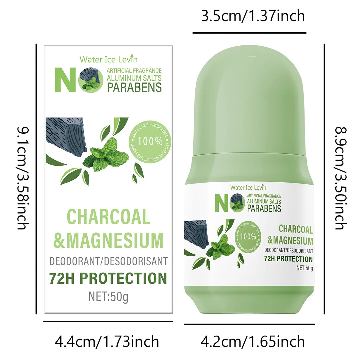 Water Ice Levin Natural Deodorant Stick Aluminum Free 72H Protection