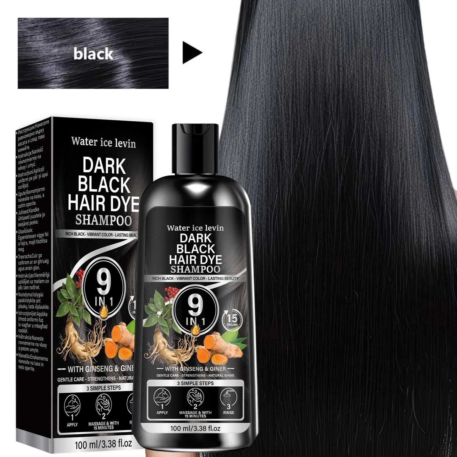 Water Ice Levin 9-in-1 Black Hair Dye Shampoo 100g - 2