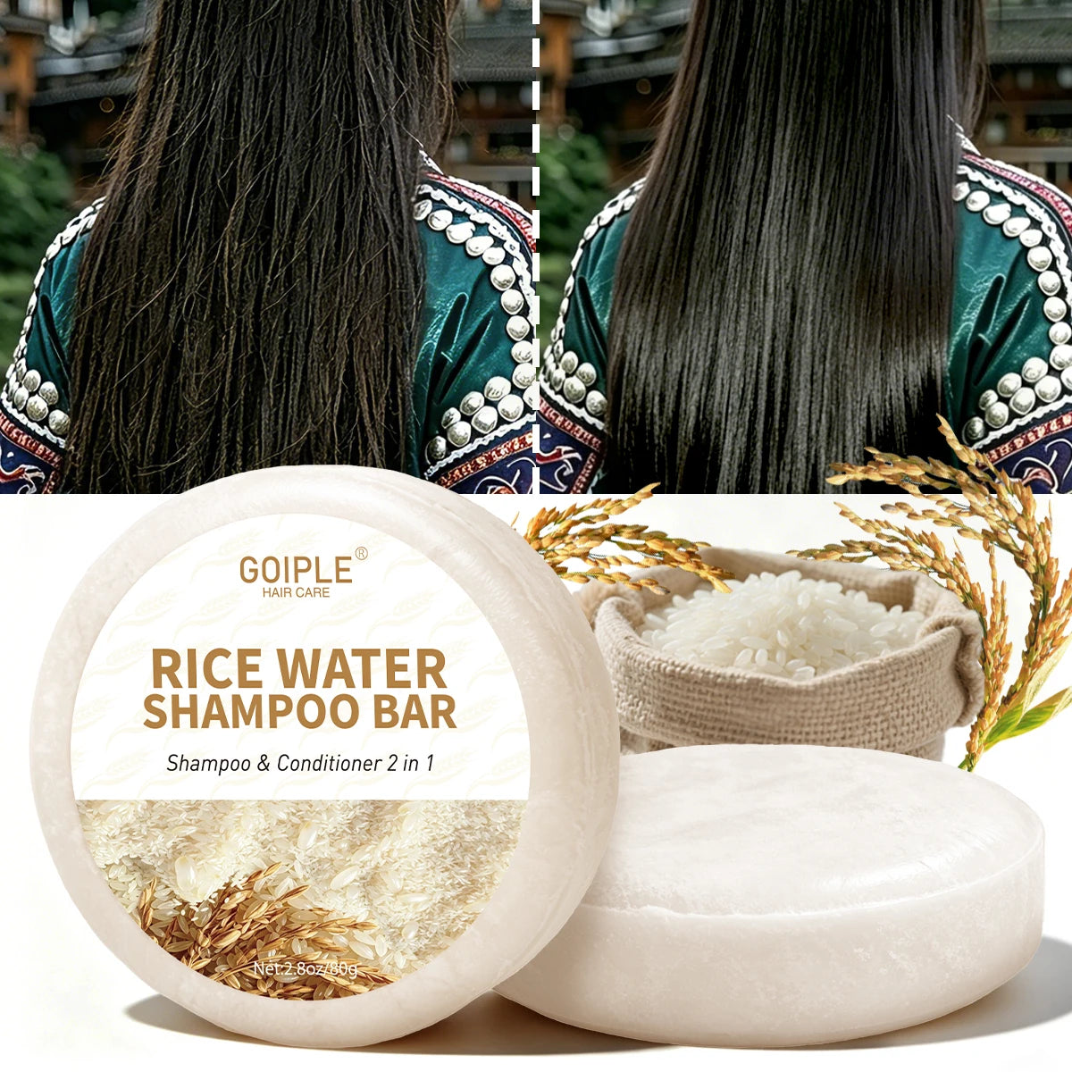 Rice Water Shampoo Bar 2-in-1 Cleansing and Conditioning Hair Soap - 14