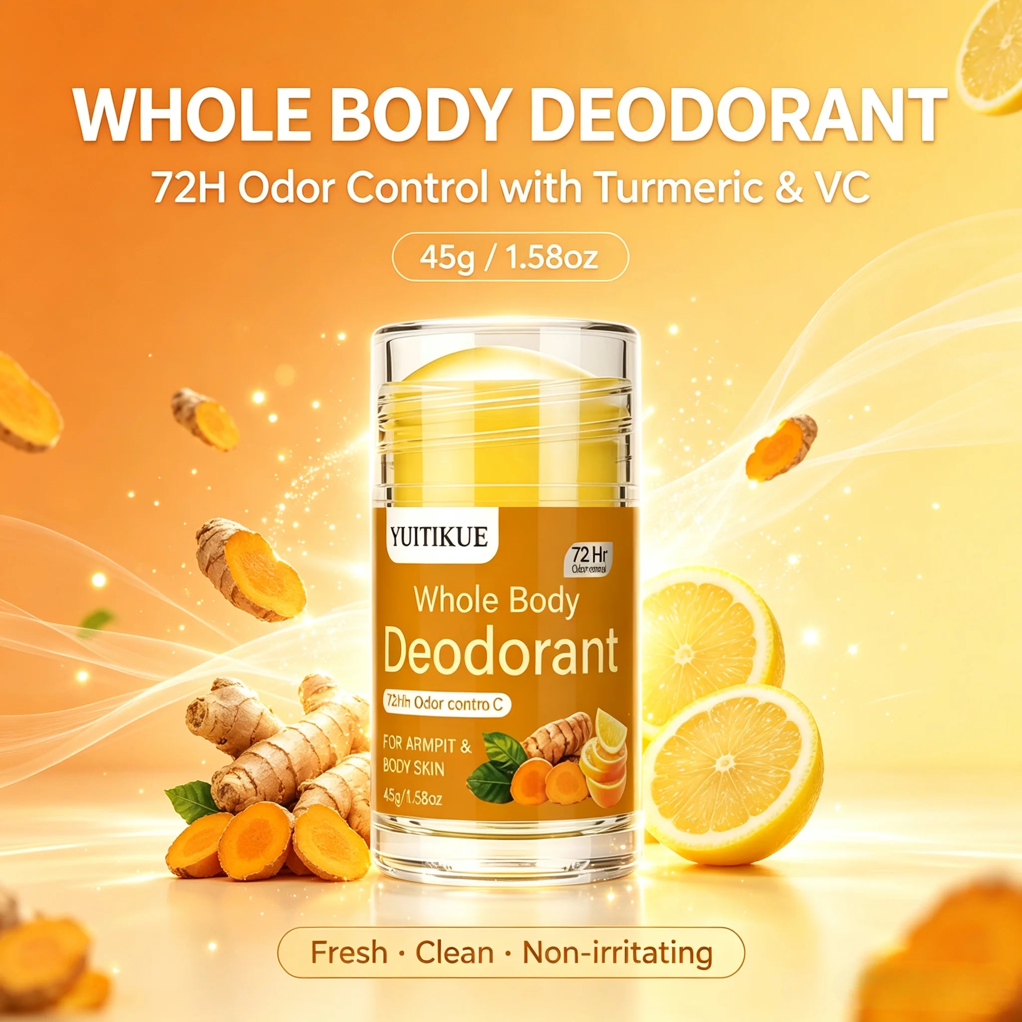 YUITIKUE Turmeric Vitamin C Deodorant Stick Whole Body Odor Control 45g - 2
