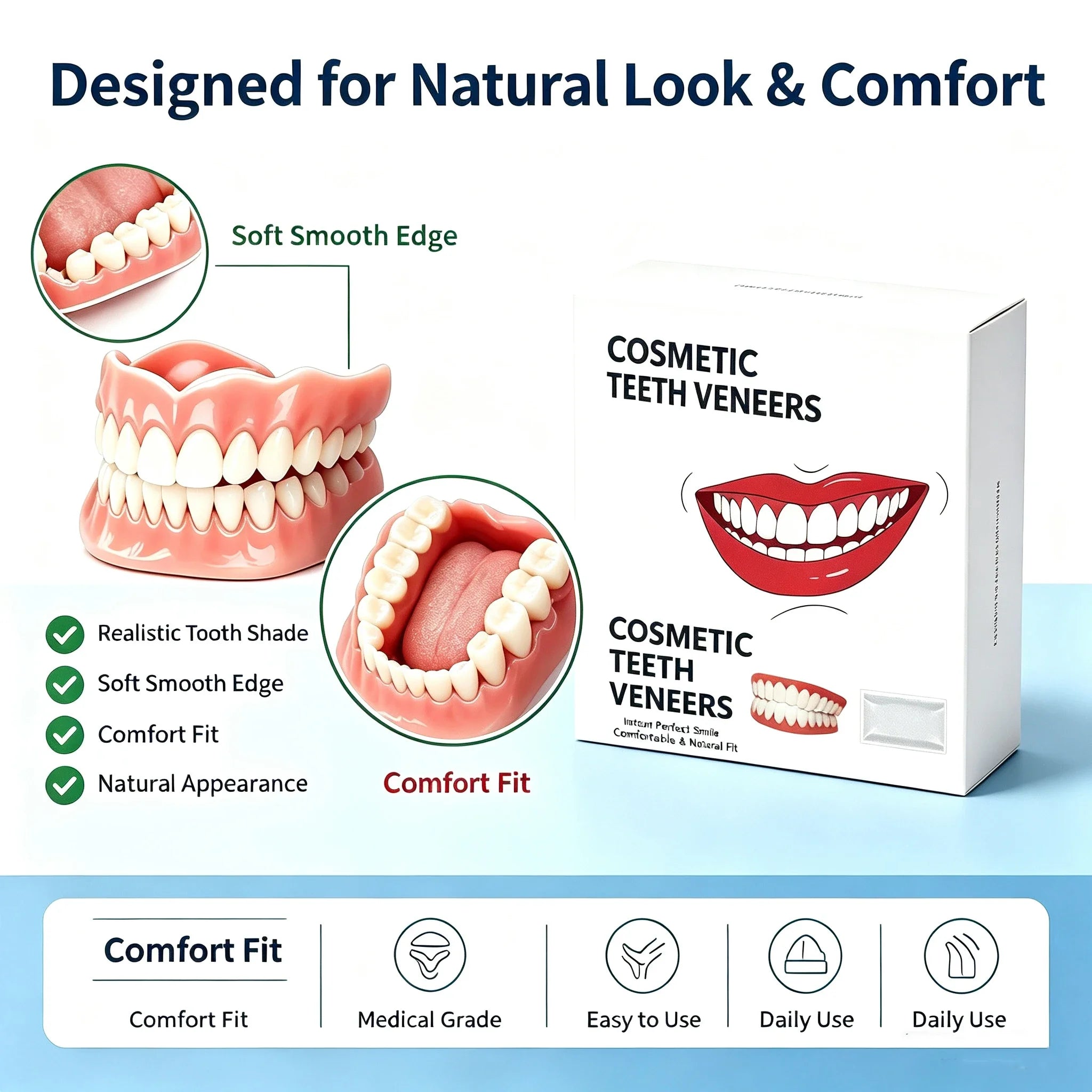 Comfortable Fit Silicone Denture Set with Storage Case - 9