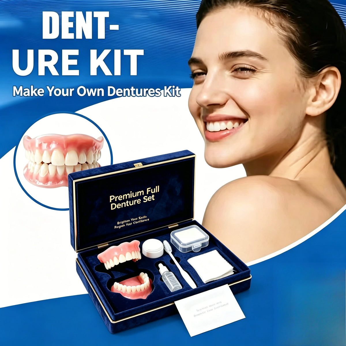 Full Mouth Denture Set with Cleaning Tools and Storage Case