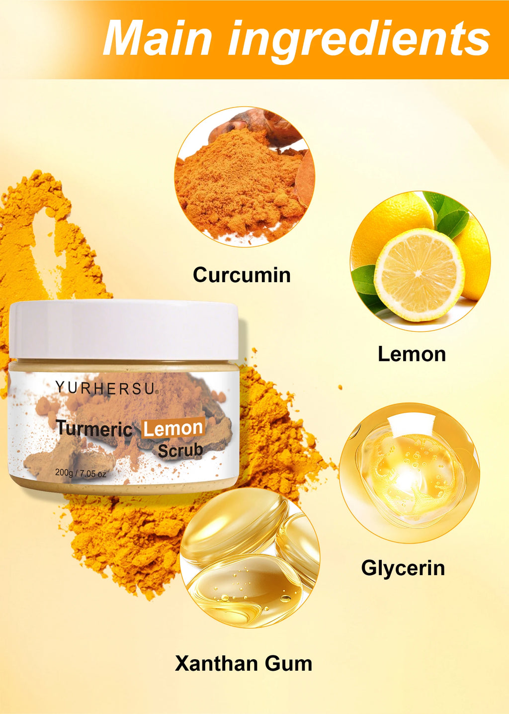 Turmeric Vitamin C Exfoliating Body Scrub Brightening Skincare 200g