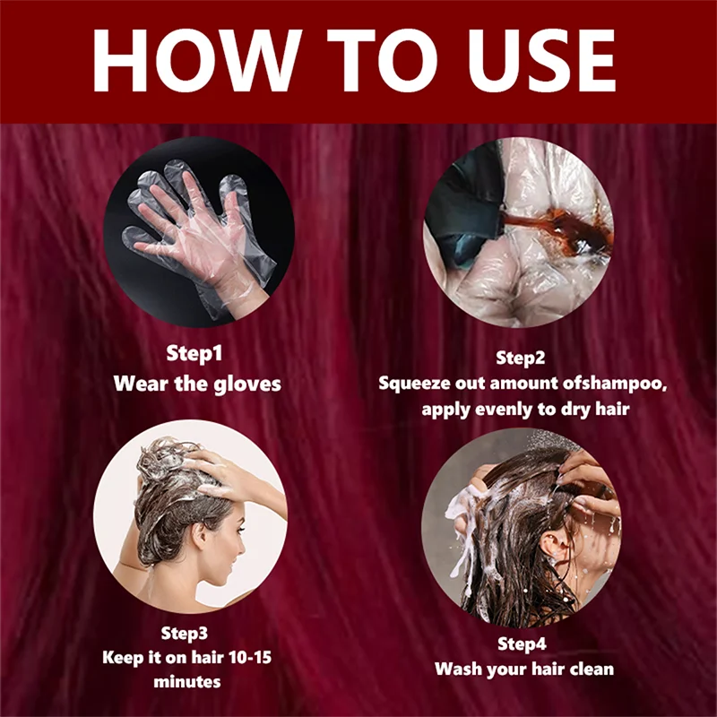 7 In 1 Burgundy Hair Dye Shampoo Instant Gray Coverage 100ml