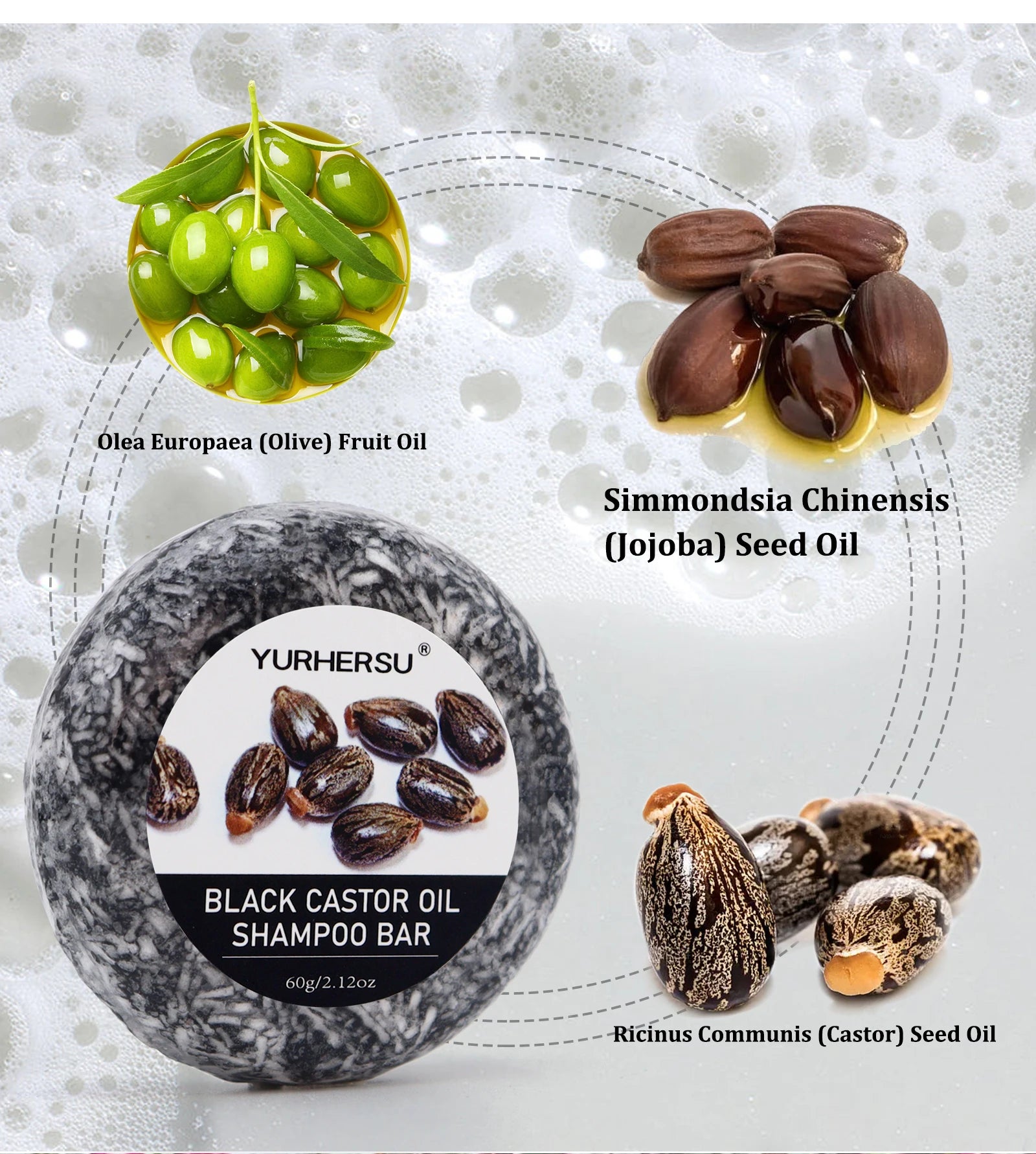 Yurhersu Black Castor Oil Shampoo Bar 2-in-1 Hair Cleanser 60g - 9