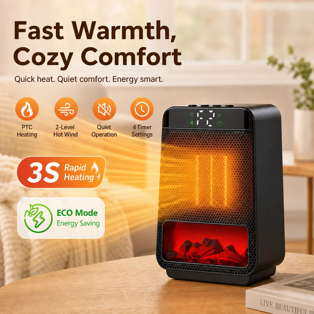 Portable Electric Space Heater with PTC Fast Heating and LED Display