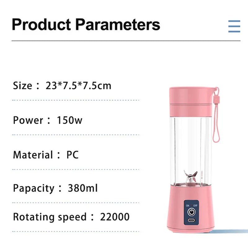 Portable USB Mini Juicer Blender 6 Blade Fruit Mixer Cup
