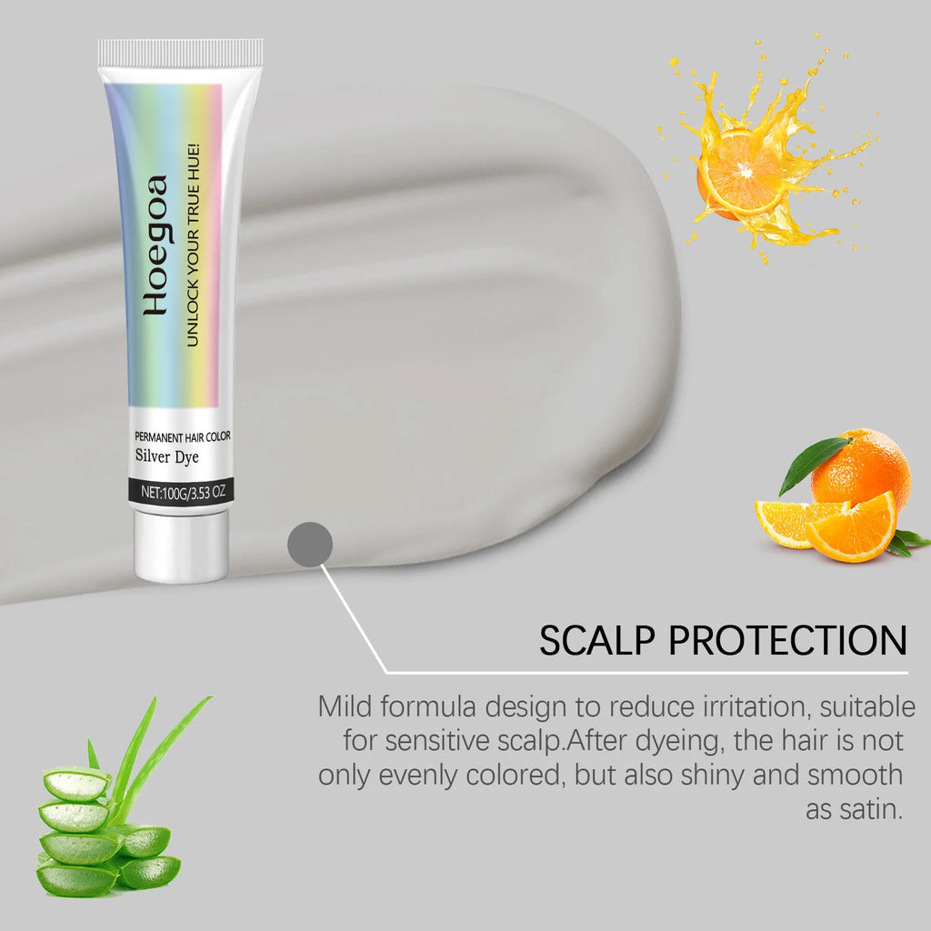 Permanent Silver Gray Hair Dye Cream for Vibrant Color Coverage