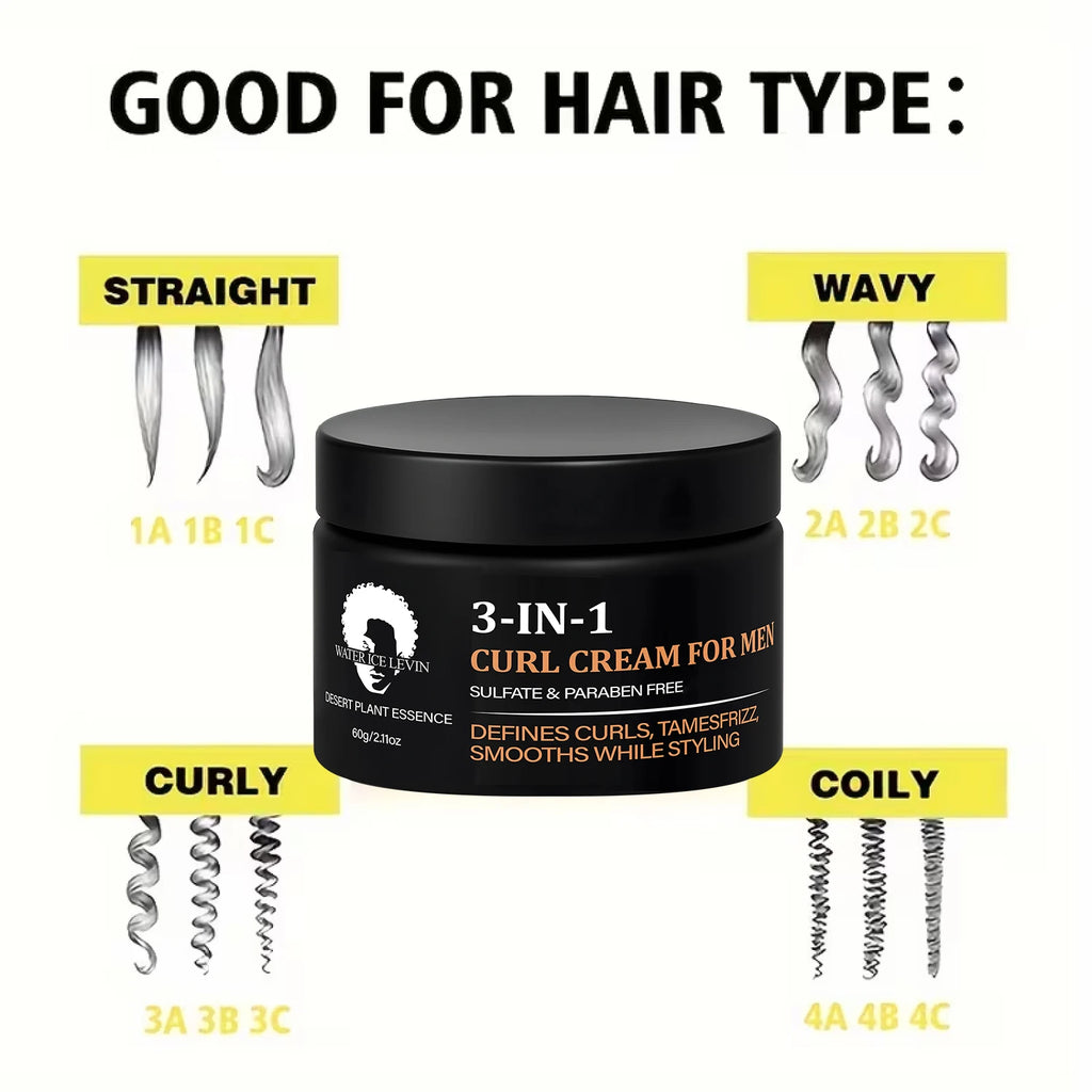 Mens 3-in-1 Curl Cream Hair Styling Pomade Frizz Control 60g
