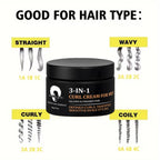 Mens 3-in-1 Curl Cream Hair Styling Pomade Frizz Control 60g