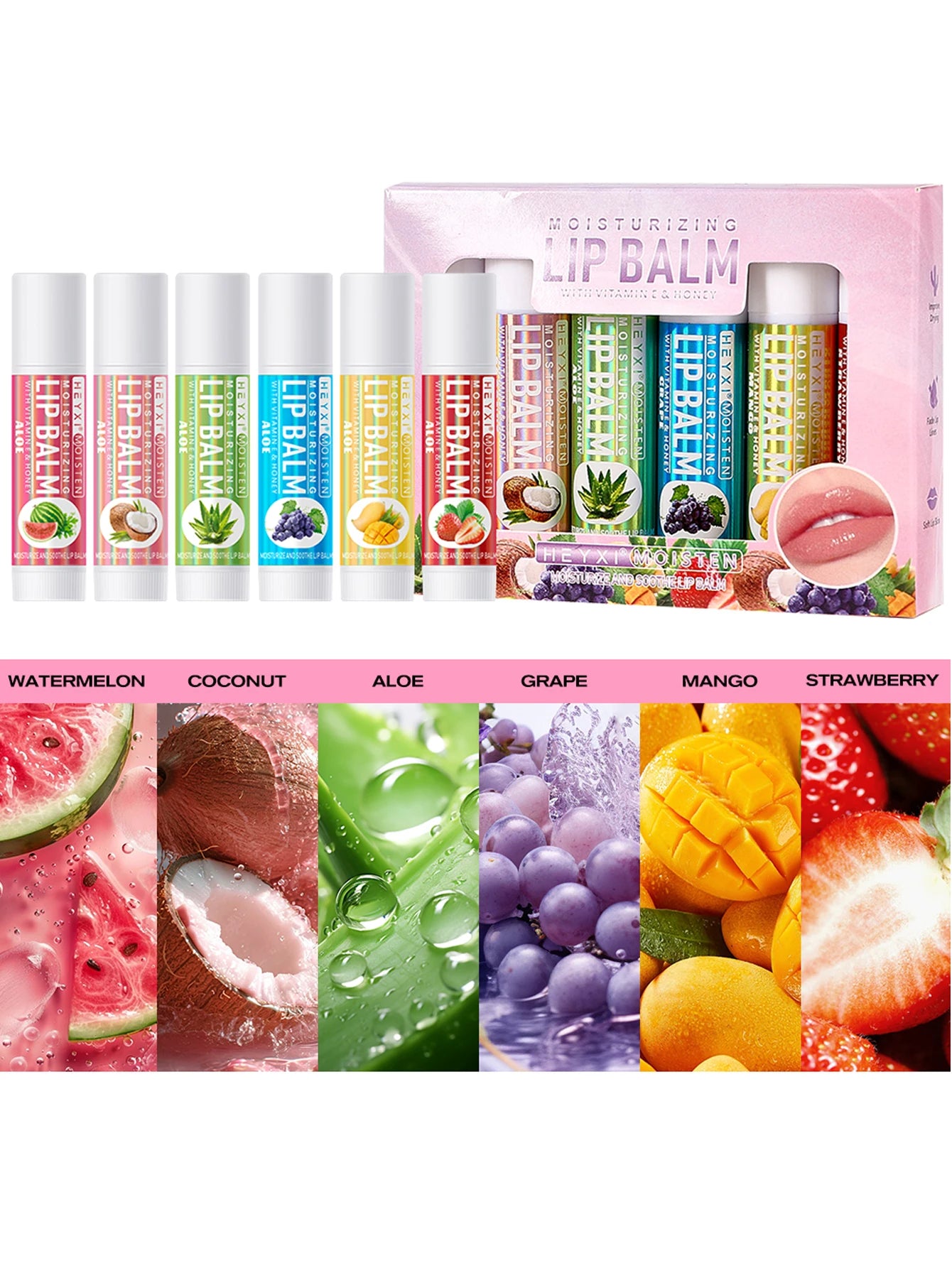 6pcs Fruit Flavor Moisturizing Lip Balm Set Assorted Berry Lip Care - 10