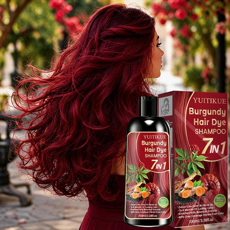 Burgundy 7 in 1 Hair Dye Shampoo with Natural Plant Extracts