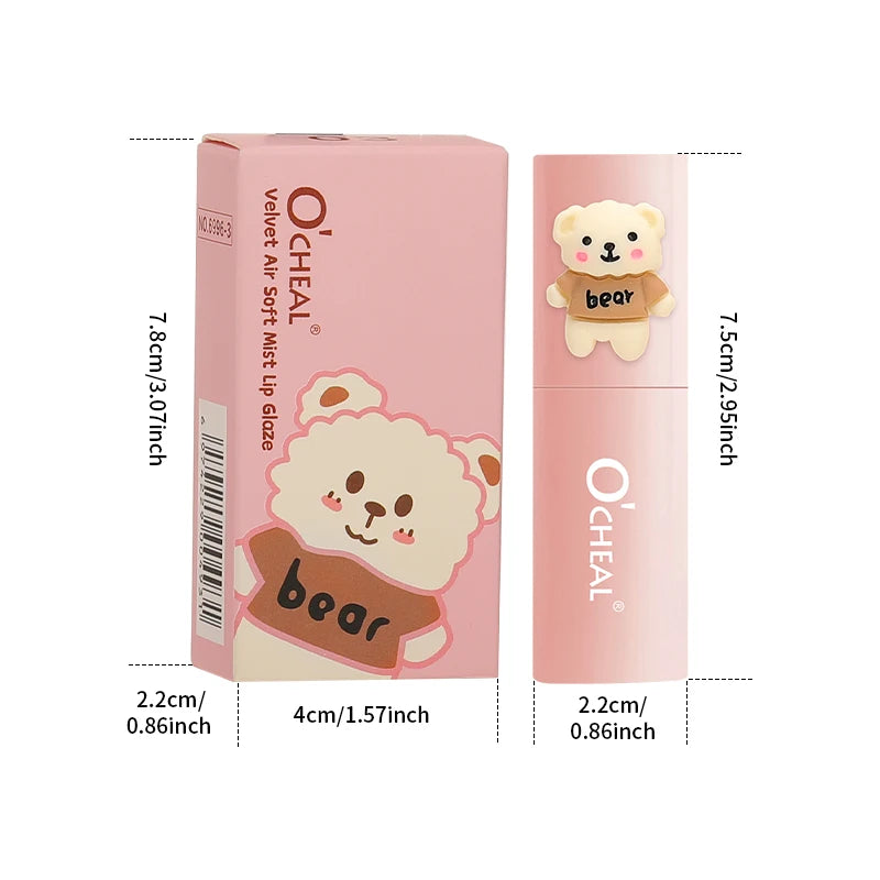 O'CHEAL Teddy Bear Matte Lip Gloss Waterproof Long Lasting Lipstick