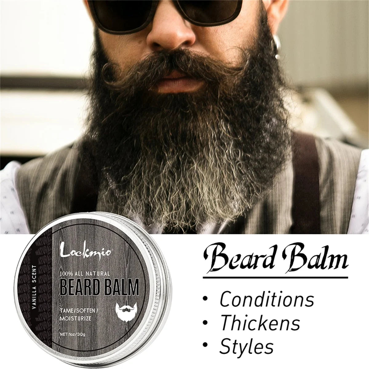 Lockmio Vanilla Beard Care Set Grooming Oil and Styling Balm Kit - 10