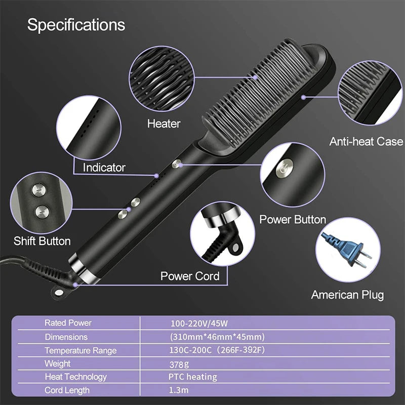 Professional Ceramic Hair Straightener Brush Fast Heating Styling Tool