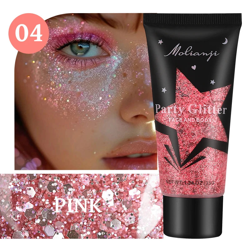 Molianji Glitter Gel Face and Body Shimmer Makeup for Parties
