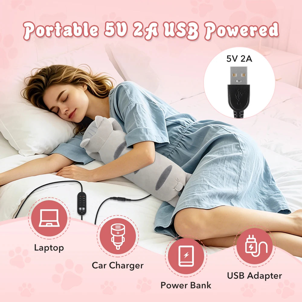 Cute Cat Heated Plush Pillow for Period Cramps and Back Pain - 11