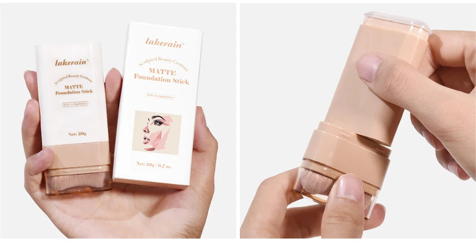 Matte Foundation Stick with Built-in Brush for Flawless Coverage - 20
