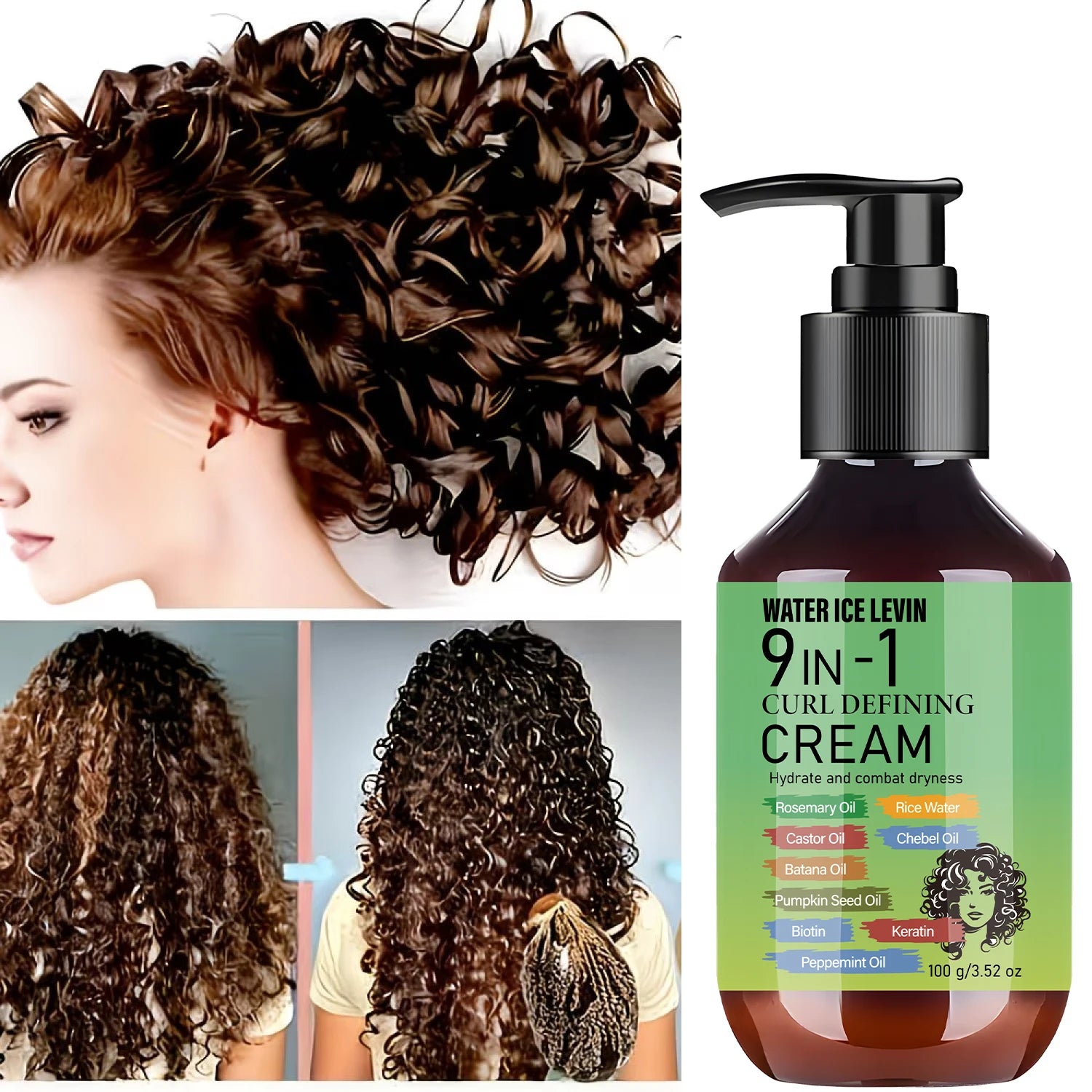 9-in-1 Curl Defining Hair Cream with Rosemary Castor Oil Biotin Keratin