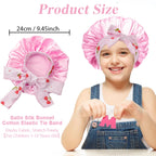 Kids Satin Sleep Bonnet With Bow Tie Adjustable Hair Care Night Cap