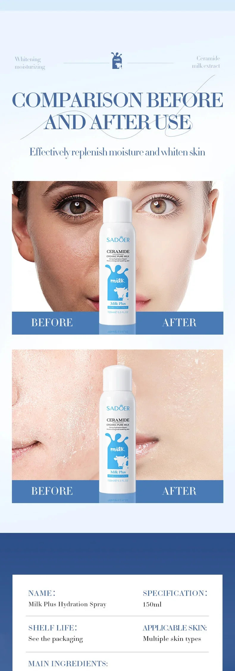 SADOER Ceramide Hydrating Spray Facial Toner and Moisturizing Mist Set - 15