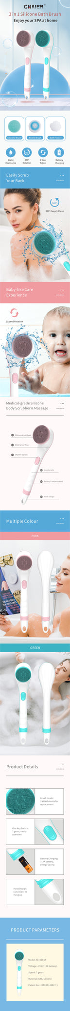 Electric Long Handle Body Brush for Exfoliating and Bathing