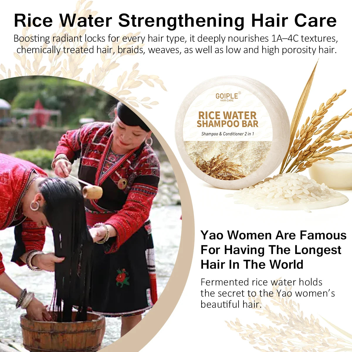 Rice Water Shampoo Bar 2-in-1 Cleansing and Conditioning Hair Soap - 8