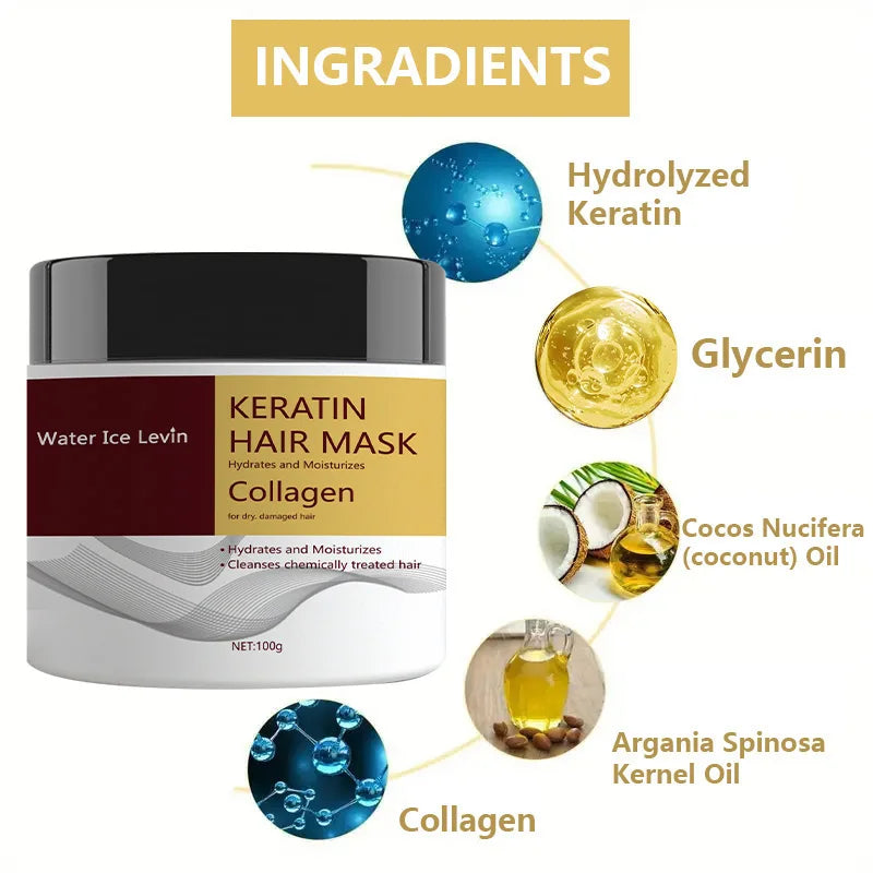 Collagen and Keratin Hair Mask for Deep Hydration and Repair 100g