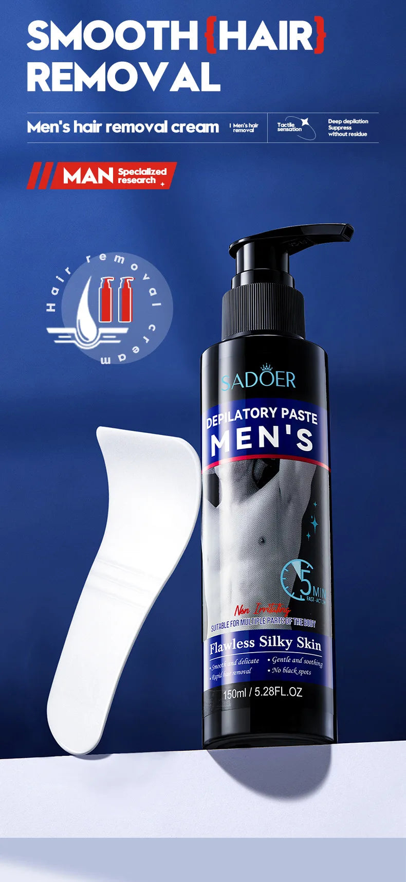 Sadoer Mens Hair Removal Cream Smooth Body Depilatory Cream 150ml - 7