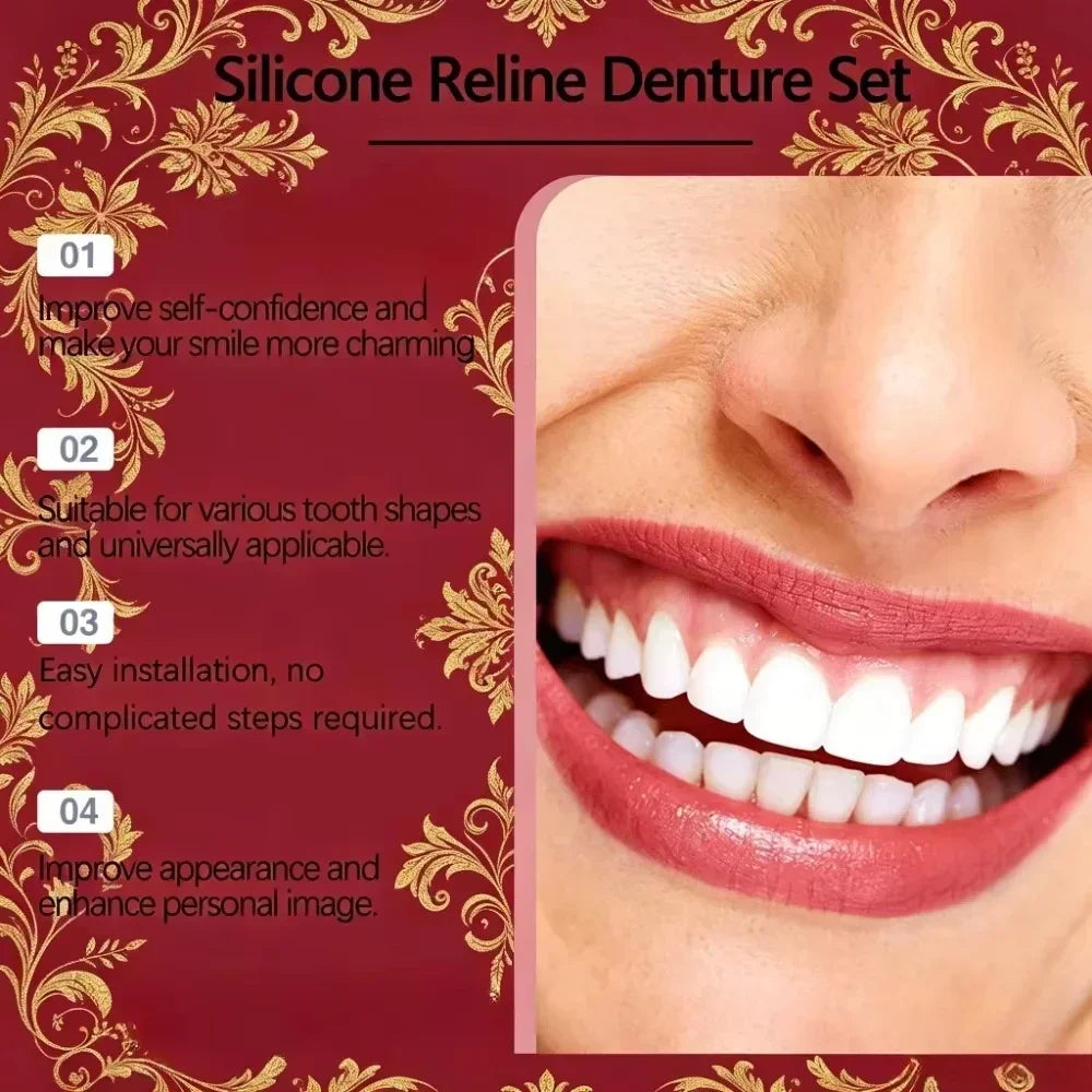 Comfortable Silicone Denture Set with Care and Storage Kit - 9