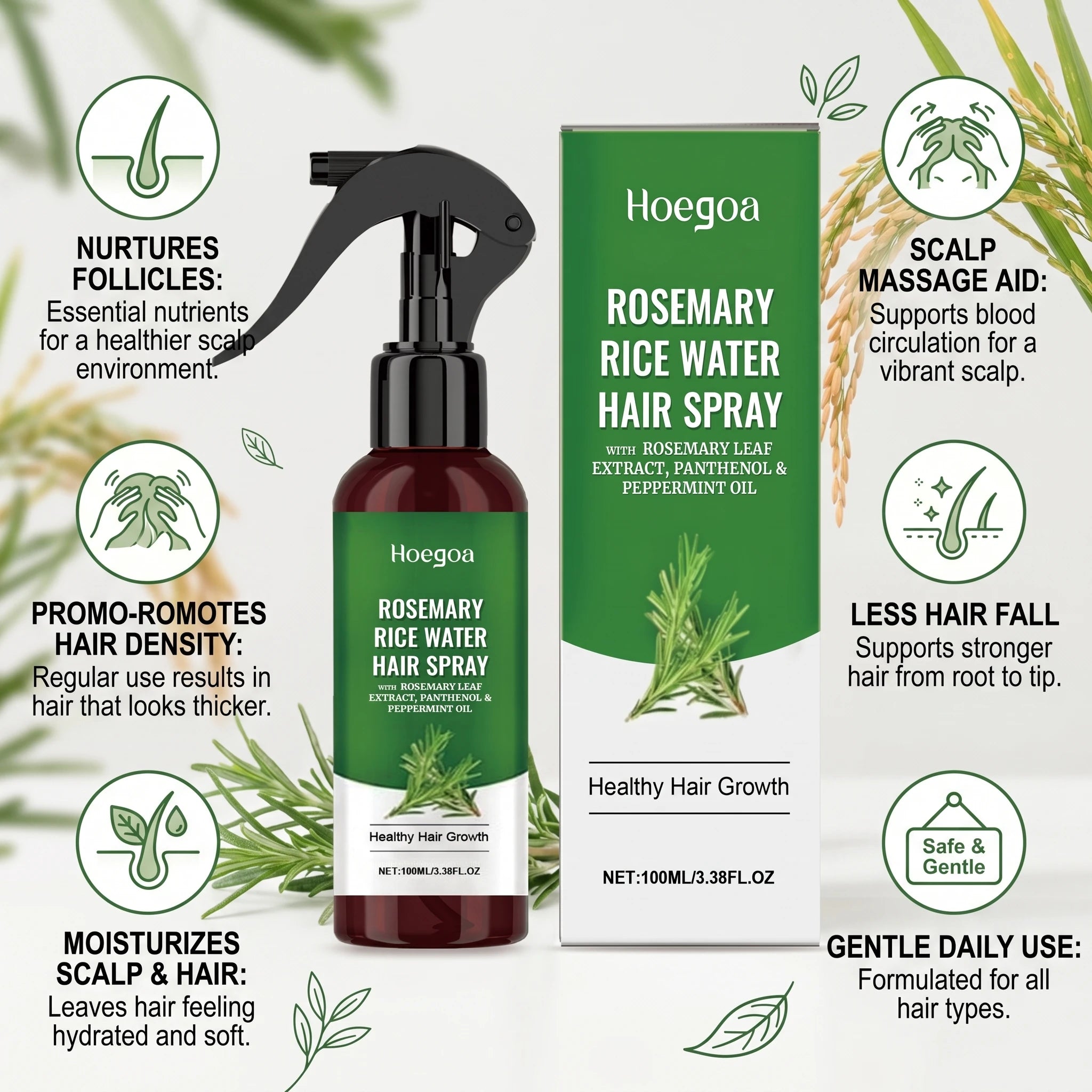 Rosemary Rice Water Hair Growth Spray for Damaged Hair - 8