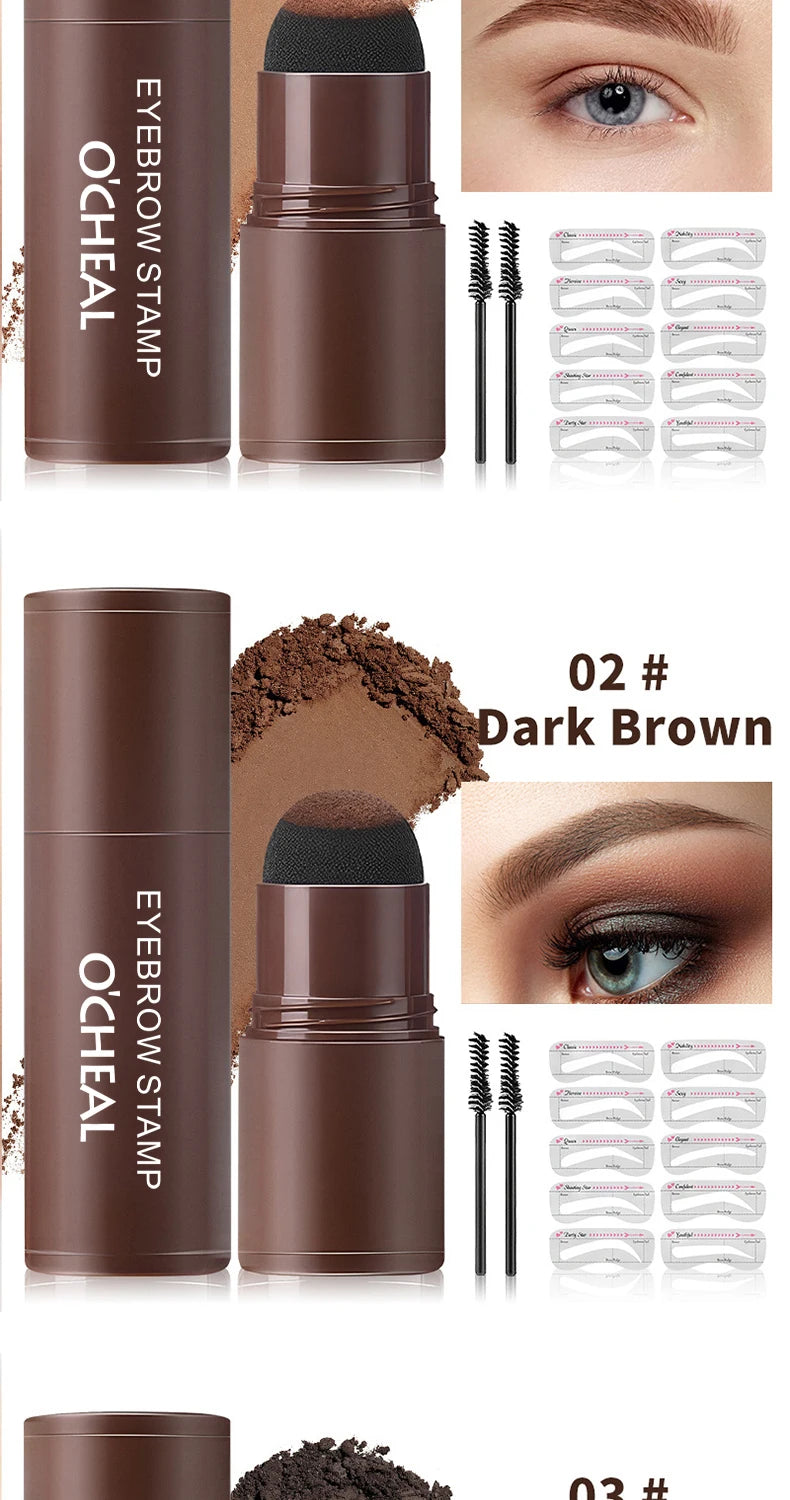 OCHEAL Eyebrow Stamp Kit Waterproof Brow Powder Makeup Stencil Set - 12