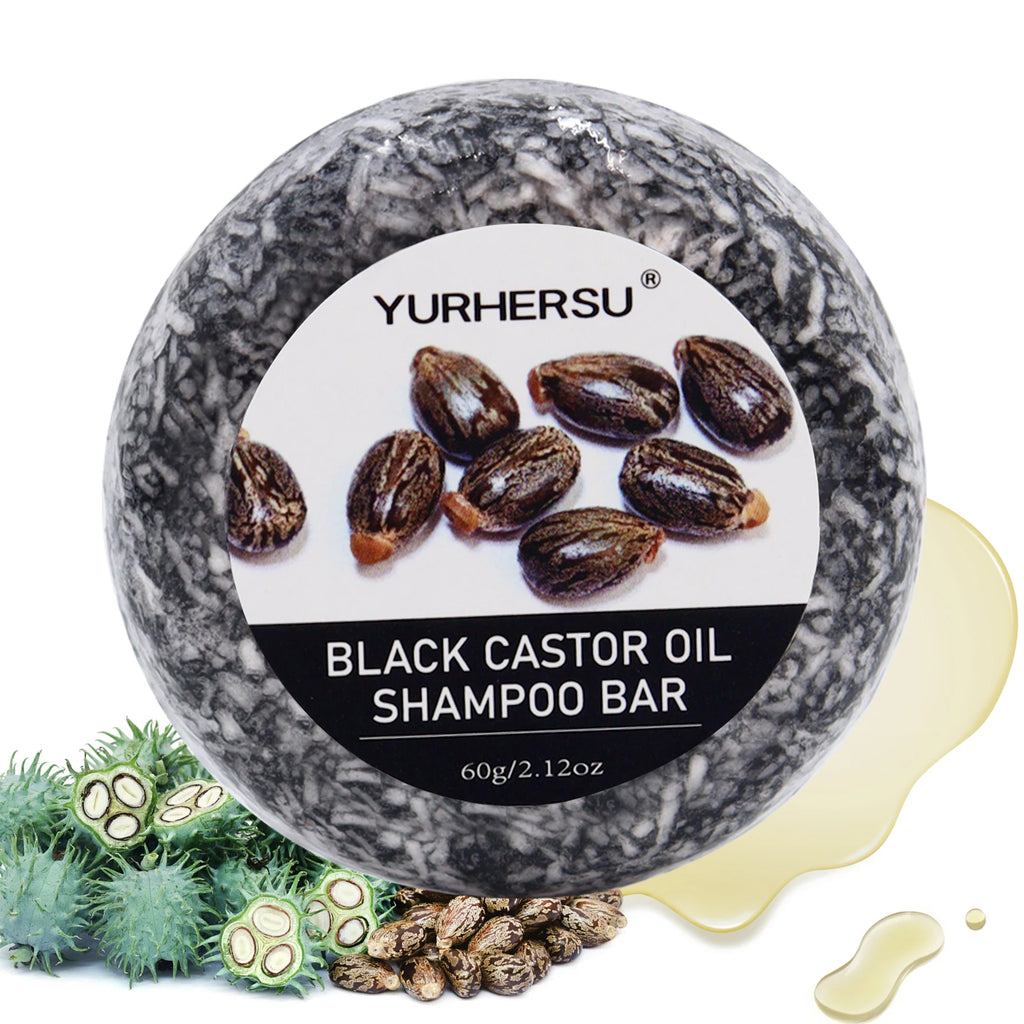 Yurhersu Black Castor Oil Shampoo Bar 2-in-1 Hair Cleanser 60g