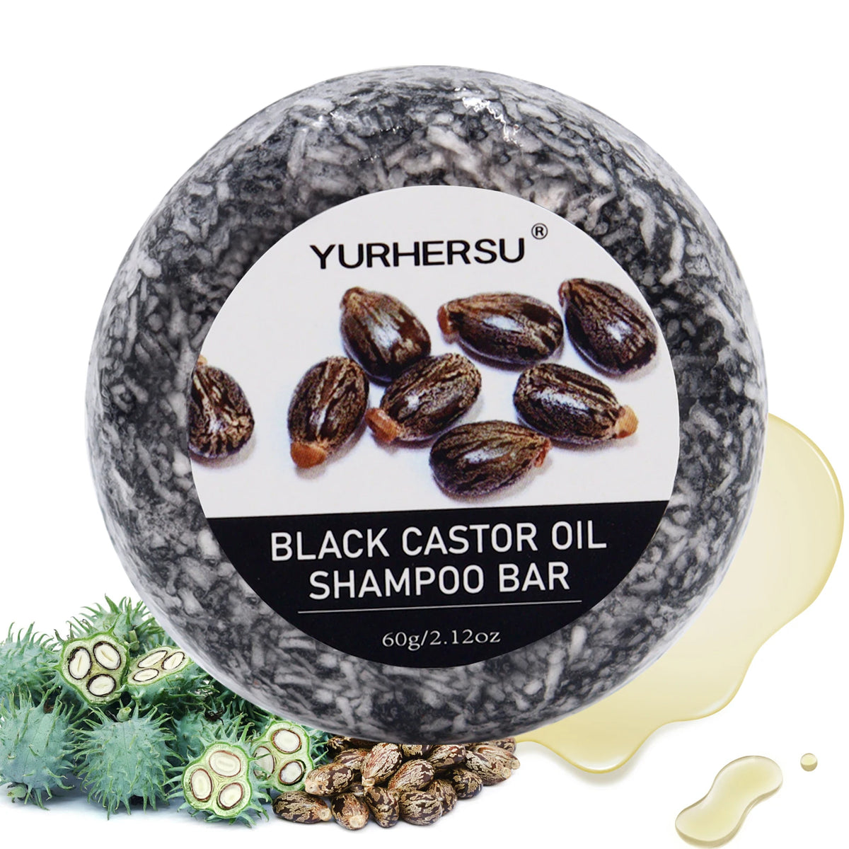 Yurhersu Black Castor Oil Shampoo Bar 2-in-1 Hair Cleanser 60g