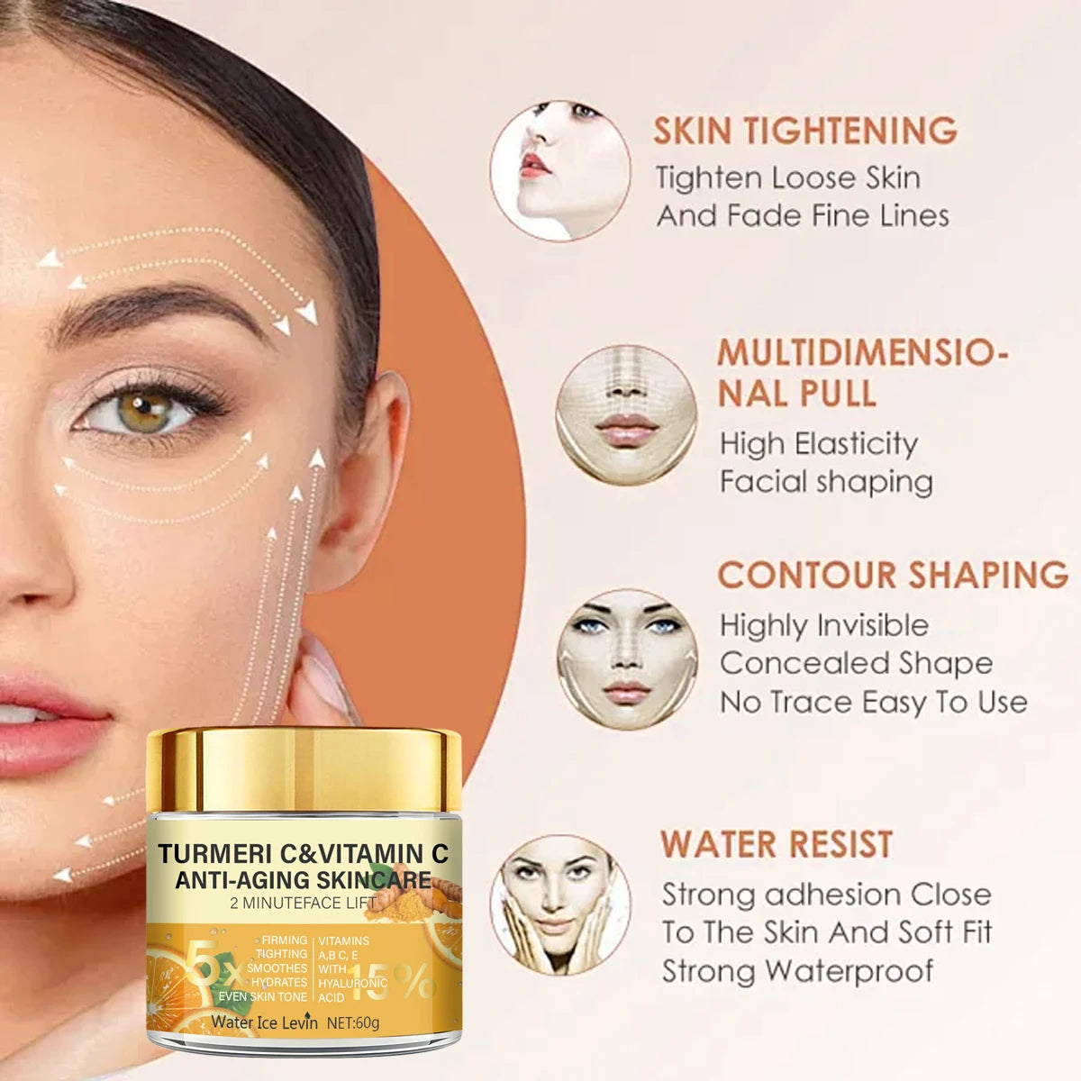Turmeric Vitamin C Face Cream Anti Aging Firming Moisturizer 60g - 4