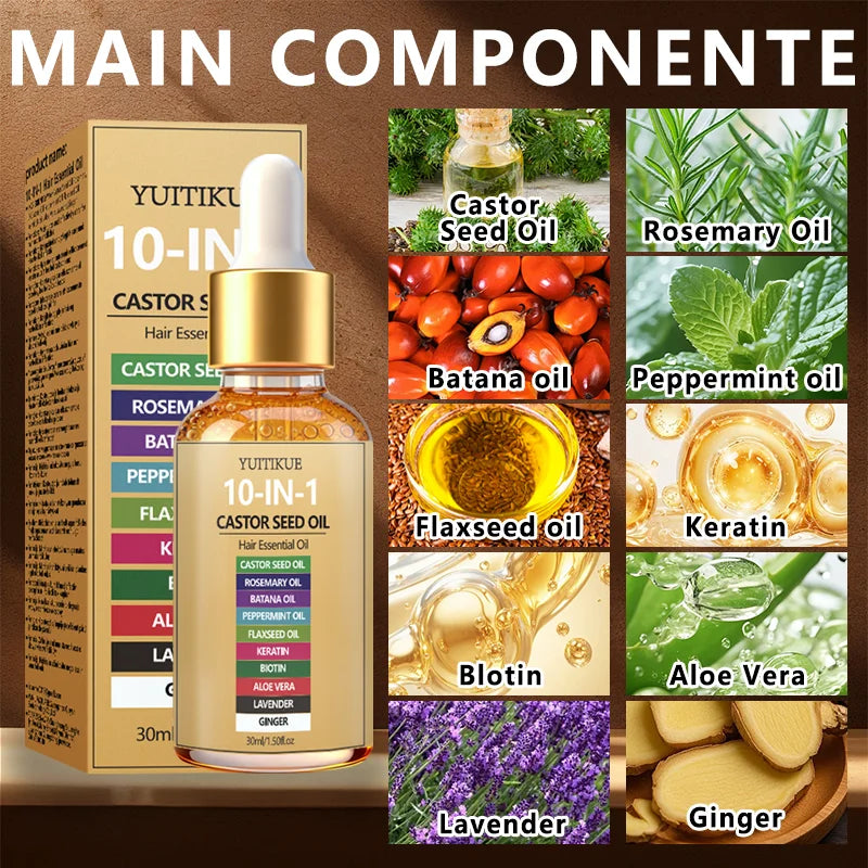 YUITIKUE 10-in-1 Castor Seed Hair Oil Rosemary Biotin Nourishing Serum - 7
