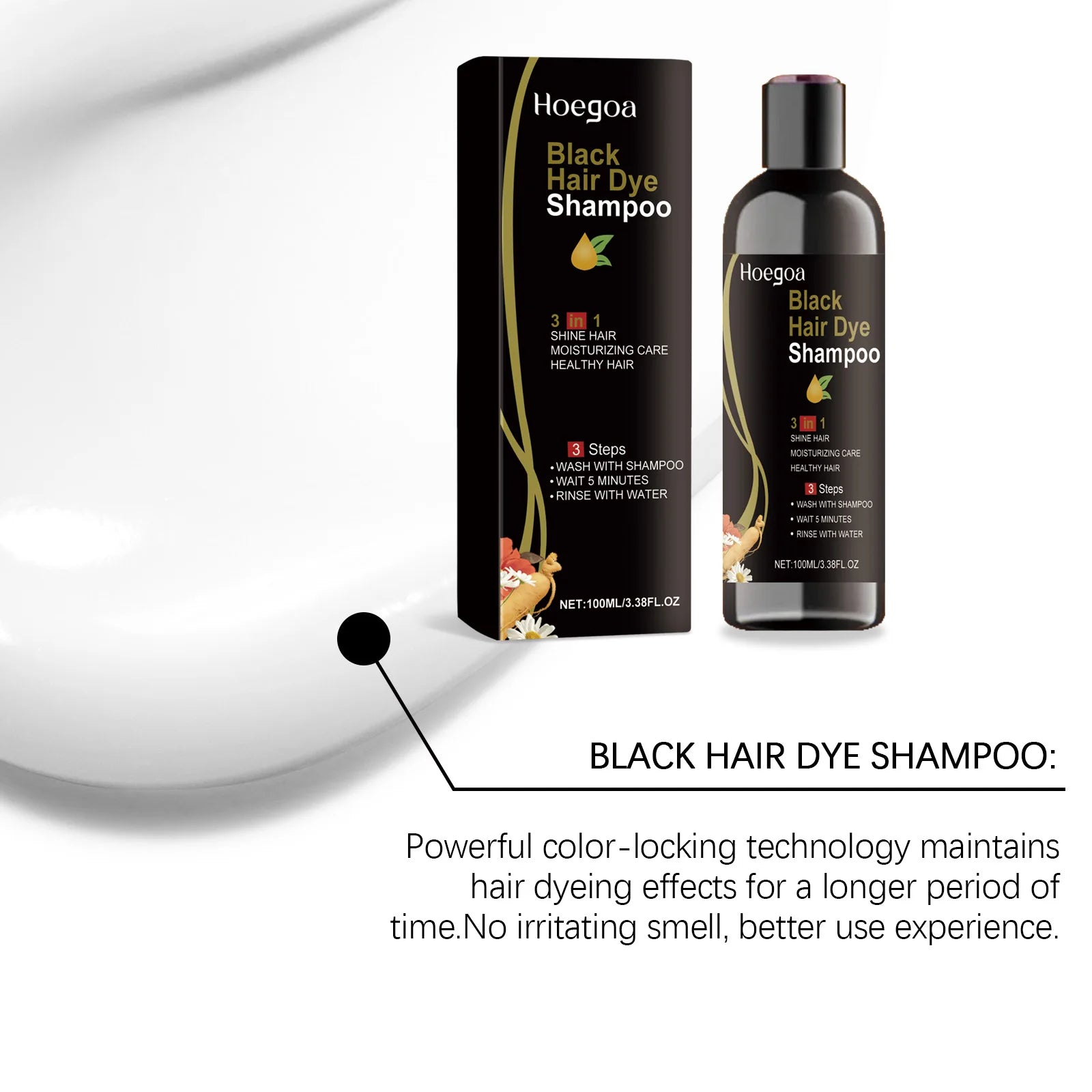 Hoegoa Black Hair Dye Shampoo 100ml Moisturizing Formula