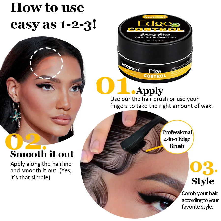 Edge Control Wax and Hair Styling Wax Stick Set with Combs - 9