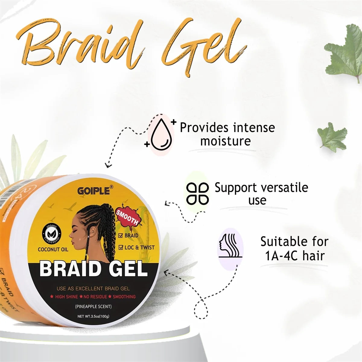 Goiple Braid Styling Set Hair Gel Mousse and Rose Moisturizing Spray - 3
